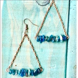 Copper Chain Triangle Earrings w Gemstone Beads